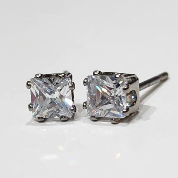 Brilliant Princess Cut 1 CTW Cubic Zirconia Stud Earrings - Picture 3 of 11
